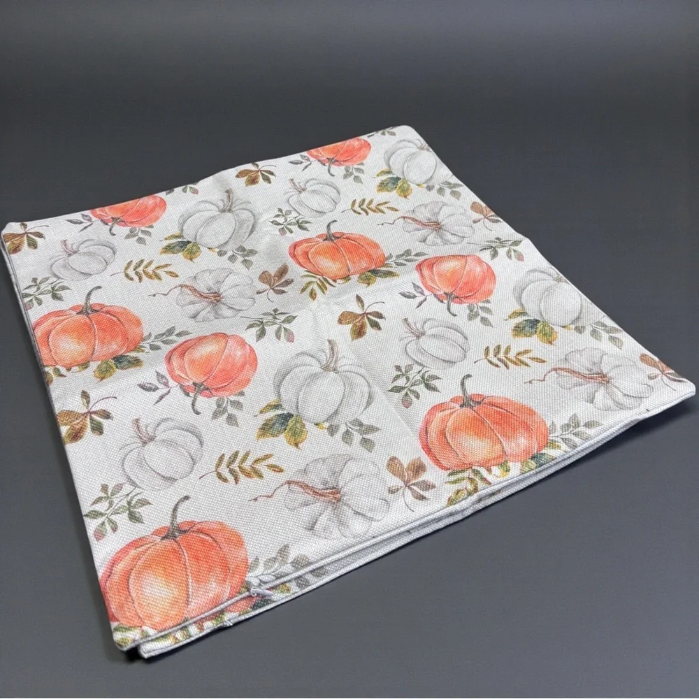 Fall Pumpkin Pillow Covers Set of 2 16x16 Linen Autumn Harvest NWOT